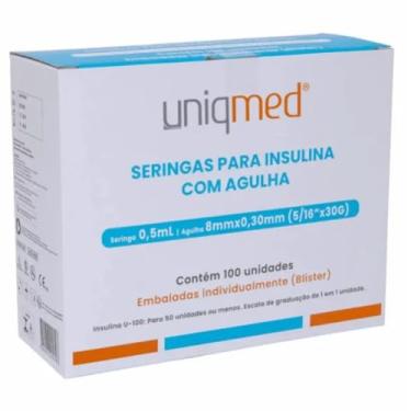 Imagem de Seringas para insulina Uniqmed 100u 0,5ml 8mm 30g Caixa com 100 unidades