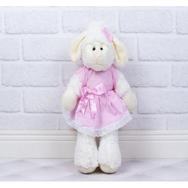 Imagem de Ovelha fufy de pelucia 22 cm - vestido com lese  - CKD CONFECCOES, Ros