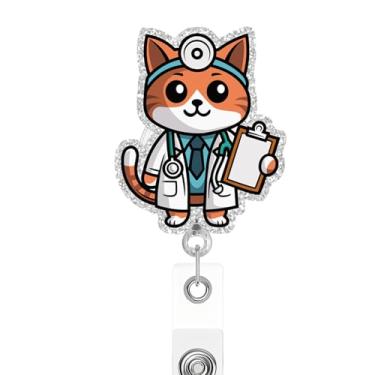 Imagem de Carretel de crachá de enfermeira de gato fofo, porta-crachá médico retrátil engraçado, crachá de trabalho, crachá de trabalho, presente de enfermeira para CNA MA RN LPN, estudante de enfermagem