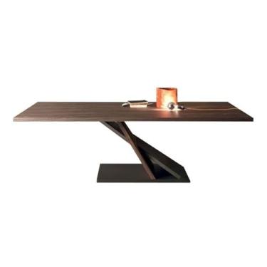 Imagem de Mesa de trabalho versátil moderna de madeira maciça para escritório, mesa de jantar longa com base de metal estável, fácil de instalar (G)