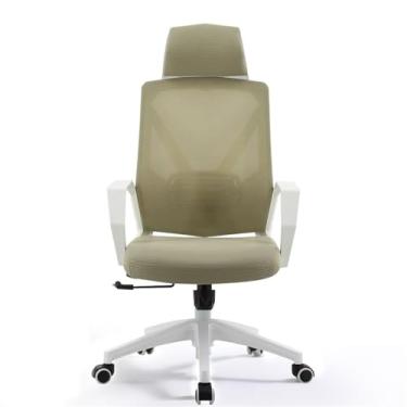 Imagem de Cadeira de escritório clássica confortável cadeira giratória para conferência cadeira de malha de encosto alto com travesseiro, apoios de braços e rodas, cadeira ergonômica de mesa (bege)
