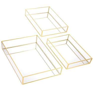 Imagem de Bandeja espelhada de metal, retangular, octógono, perfume, joias, maquiagem, cosméticos, cômoda, para cômoda, quarto, banheiro, hotel, 3 tamanhos (ouro)