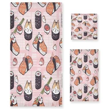 Imagem de xigua Lindo conjunto de toalhas de banheiro de sushi absorvente macio 3 peças toalha de banho toalha de mão toalhas decorativas para banheiro, academia, hotel, praia, piscina