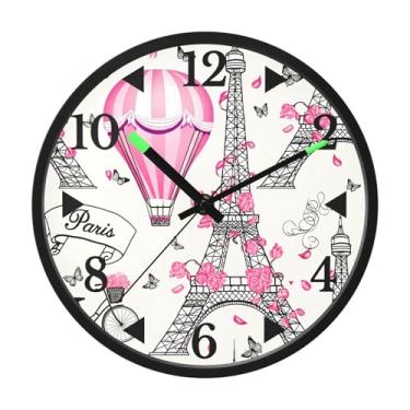 Imagem de STAYTOP Relógio de parede romântico de LED Torre Eiffel para quarto com brilho noturno, relógios de parede silenciosos de 30 cm para decoração de sala de estar, controle de som, relógio de parede