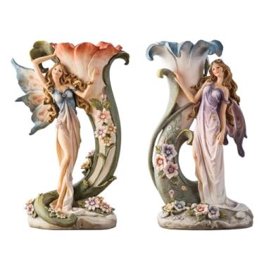 Imagem de x3anggyt5 Vaso de flores retrô de resina para meninas, um par de ornamentos criativos para casa, sala de estar, mesa, decoração de flores secas, vasos de arranjo de flores, decoração de casa