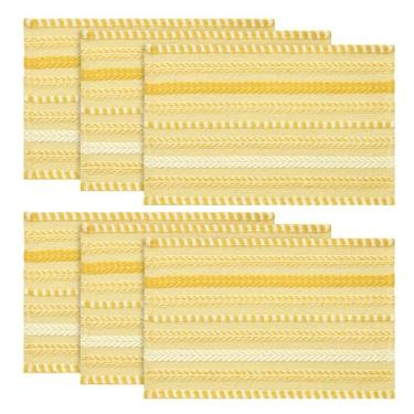 Imagem de Artoid Mode Jogo americano amarelo com listras trançadas trançadas, conjunto de tapetes de mesa sazonais de 6,30 x 45,7 cm, decoração de festa e jantar