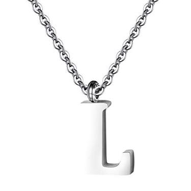 Imagem de Colar com pingente de alfabeto inicial de prata de aço inoxidável da Partner 40,64 cm com extensor de 5 cm feminino colar de letra