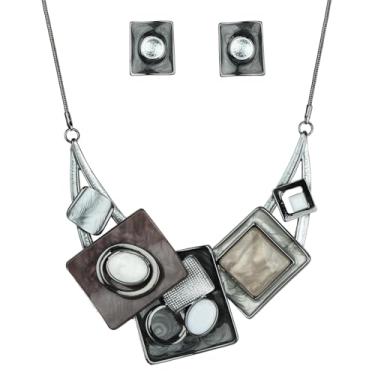 Imagem de ViVDuo Conjunto de joias femininas geométricas de liga esmaltada, triângulo, quadrado, losango, colar, brincos, joias para mulheres noivas, Extra Large, Metal, Zircônia cúbica