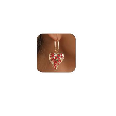 Imagem de Brincos de coração de ouro para mulheres, brincos de argola de coração de amor, brincos grandes e grossos com pingente de coração, brincos modernos Y2K acessórios de joias, Large, Metal, Sem pedra