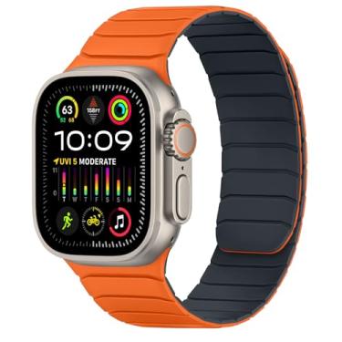 Imagem de Tasikar Pulseiras magnéticas compatíveis com Apple Watch Ultra 3 2 1 SE séries 11 10 9 8 7 6 5 4 mm e 42 mm de 49 mm, 46 mm, 45 mm, 44 mm e 42 mm, laranja-meia-noite