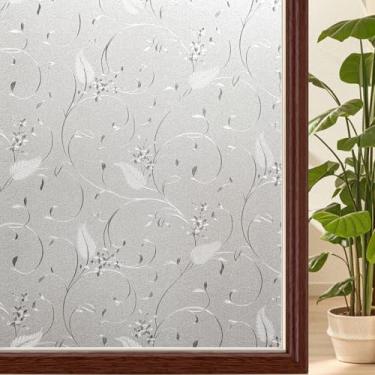 Imagem de Bloss Película de vidro fosco, padrões decorativos não adesivos de película de privacidade, controle de calor estático opaco, bloqueio UV, películas de privacidade para porta de vidro de banheiro