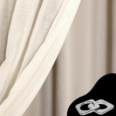 Imagem de Cortina Voil Gaze de Linho com Forro Blackout 3m Tecido Grosso Original Padrão (Varão) (MARFIM,2,60)