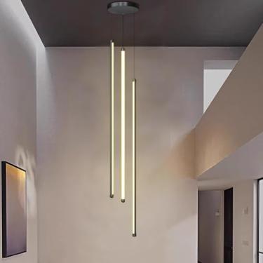Imagem de Luminária pendente LED moderna para escada, lustre longo giratório com intensidade regulável, luminária de teto suspensa em alumínio ajustável para teto oco de casa (luz quente, 3 lâmpadas,