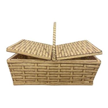 Imagem de Cesta de Piquenique Lisa Fibra Sintética Leve PicNic Parque Decoração 45x25 Cesto Pão Fruta Presente(Canela)