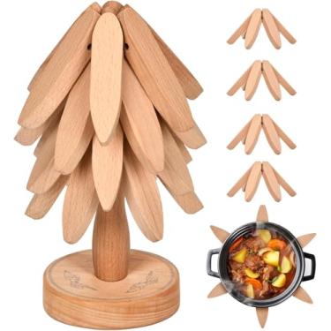 Imagem de OKOMER Trivets Para Pratos Quentes, Trivet De Árvore, Trivets De Madeira Para Pratos Quentes, Conjunto De Trivet De Árvore De Madeira Okom, Trivets Para Panelas E Frigideiras Quentes, 4 Tripés De Ma