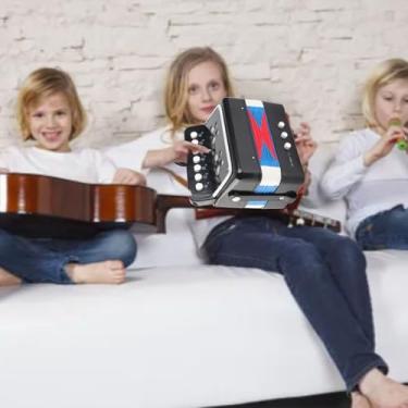 Imagem de Naroote Instrumento Musical de Brinquedo Acordeão Infantil 7 Teclas 2 Baixos para Crianças, Brinquedo Divertido e Educativo para Prática de Sala de Música, Material Plástico Durável (Preto)