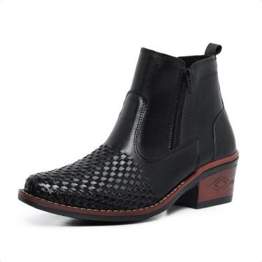 Imagem de Botina Masculina Country Texana Couro Trice Preto - JNA Shoes, Preto, 
