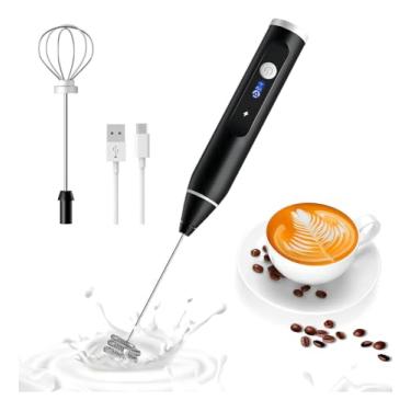 Imagem de Mini Mixer Portátil, Misturador, Espumador de bebidas, Recarregável USB-C, Sem fio, Batedor Ovos Elétrico, 2 em 1, Haste em inox 3 velocidades, para Shakes, Whey, Cappuccino, Cafe com Leite
