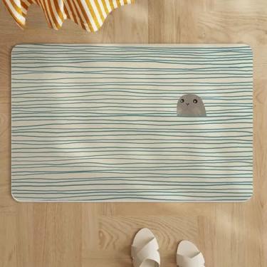 Imagem de CDHZYQ Lindo tapete de banho listrado de terra diatomácea, tapete de banheiro de secagem rápida super absorvente, tapete de banho macio antiderrapante para chuveiro, banheira, pia (75 cm x 49,8 cm)