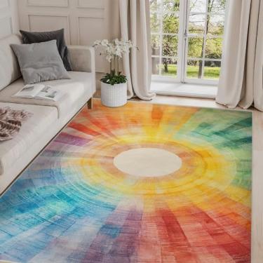 Imagem de Tapete Boho colorido 12,5 x 17,8 cm, tapete antiderrapante para sala de estar, quarto, sala de jantar, banheiro, escritório