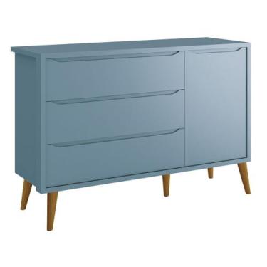 Imagem de Cômoda Sapateira Théo New Azul Fosco com Madeira - MoveisAqui - RELLER