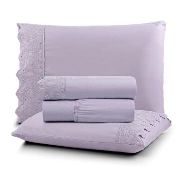 Imagem de Jogo Cama Casal Cherry Bordado Inglês 4pç 100% Poliéster - Lilas