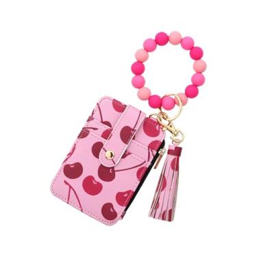 Imagem de Carteira feminina com estampa impressa, porta-cartões de crédito, pulseira estética com contas de silicone, Colorido., L: 4.7* W: 3.7, Zíper B