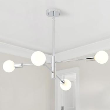 Imagem de HHR Lustre Sputnik moderno, lustre industrial de teto cromado de 4 luzes, luminária de meados do século para sala de jantar de fazenda, lustres ajustáveis de altura para ilha de cozinha