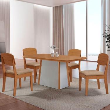 Imagem de Mesa De Jantar Diane 120cm Tampo Mdf Lam 4 Cadeiras Copper Moderna Turim 07 Naturale Off White