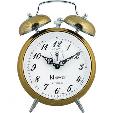Imagem de Relógio Despertador Mecânico Vintage Retro Herweg Ref - 2380 Dourado