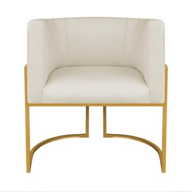 Imagem de Kit Divã Luna 140cm Lado Direito E 02 Poltronas Base De Ferro Dourado Linho Bege