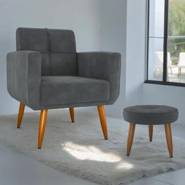 Imagem de Conjunto Poltrona E Puff Decorativos Josh Veludo Cinza