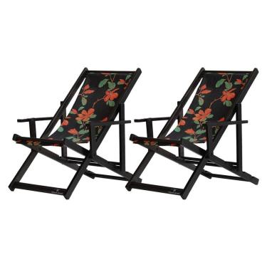 Imagem de Kit 2 Espreguiçadeiras Dobrável Black Cb-preto Flores