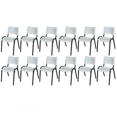Imagem de Cadeira Iso Base Preto Igreja, Escola, Escritório - Branco Kit 12 Peças