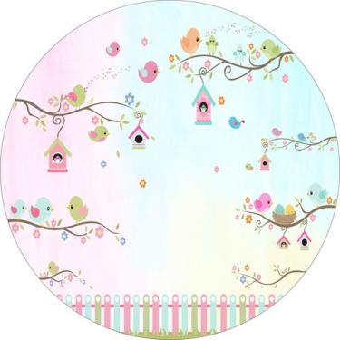 Imagem de Painel de Lona Redondo Jardim Encantado Azul e Rosa - Fabrika De Festa