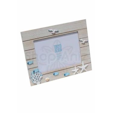 Imagem de Porta Retrato em Madeira Foto 15x20 Maritimo Estrelas Peixes Cor:Bege 