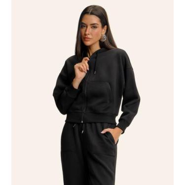 Imagem de Jaqueta Feminina Com Capuz Moletom Felpado Endless Preto, M, Preto