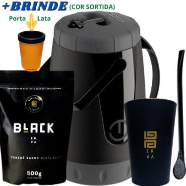 Imagem de Kit Tereré Black Erva Mate Garrafa Lisa Copo Caldereta Preto Bomba Pre