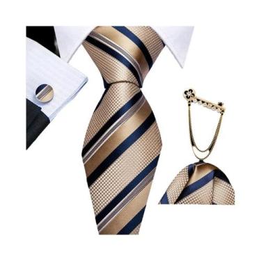 Imagem de Conjunto De Gravata Listrada Azul Claro E Verde Oliva Masculina Com Le