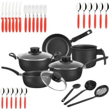 Imagem de Jogo De Panelas Elegan 33 Peças Com Talheres - Vermelhos - Dona Chefa
