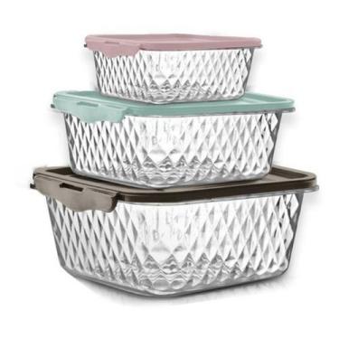 Imagem de Potes Micro-ondas E Freezer Cristal Tampa Hermética - 3 Uni - Plasvale