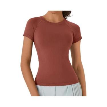 Imagem de Camisetas De Yoga Femininas De Verão Com Manga Curta E Gola Redonda, R