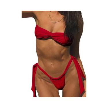 Imagem de Conjunto De Biquíni Feminino Brilhante Com Alças, Push Up, Cor Sólida,