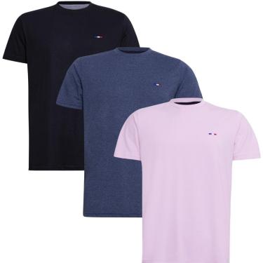 Imagem de Kit 3 Camisetas Básicas em Algodão Premium no Estilo Tommy Bordado França Rosa Preto M Mescla-Masculino