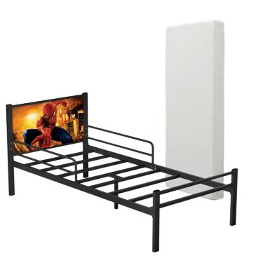 Imagem de Cama Infantil Adesivada De Aço Industrial Com Grade De Proteção e Colchão