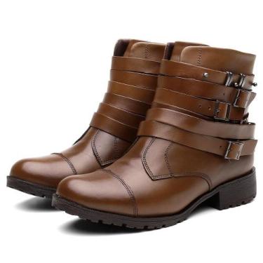 Imagem de Bota Feminina Cano Curto Couro Salto Baixo Casual Fivela - Valentina K