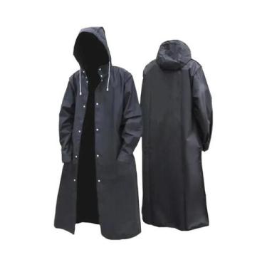 Imagem de Capa De Chuva Unissex Preta Impermeável Com Capuz Para Atividades Ao A