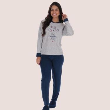 Imagem de Pijama Feminino Adulto Plush Quente Estampado - Vi-Feminino