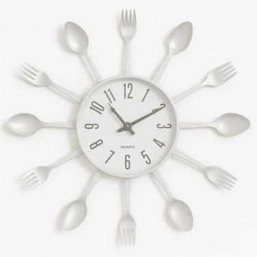 Imagem de Relogio Parede Cozinha Talheres Estilo Retro Decorativo Branco Moderno