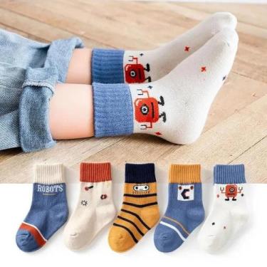 Imagem de Meias Listradas de Algodão para Crianças - 5 Pares com Desenhos Animad
